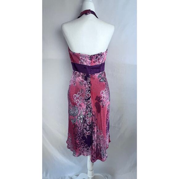 Muse Y2K Halter 100% Silk Coral Pink Purple Paisley Cocktail Preppy Dress 8 - Picture 2 of 9